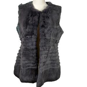 Love Token Rabbit Fur Charcoal Gray Hook Front Vest *Flaw* Outerwear Mobwife